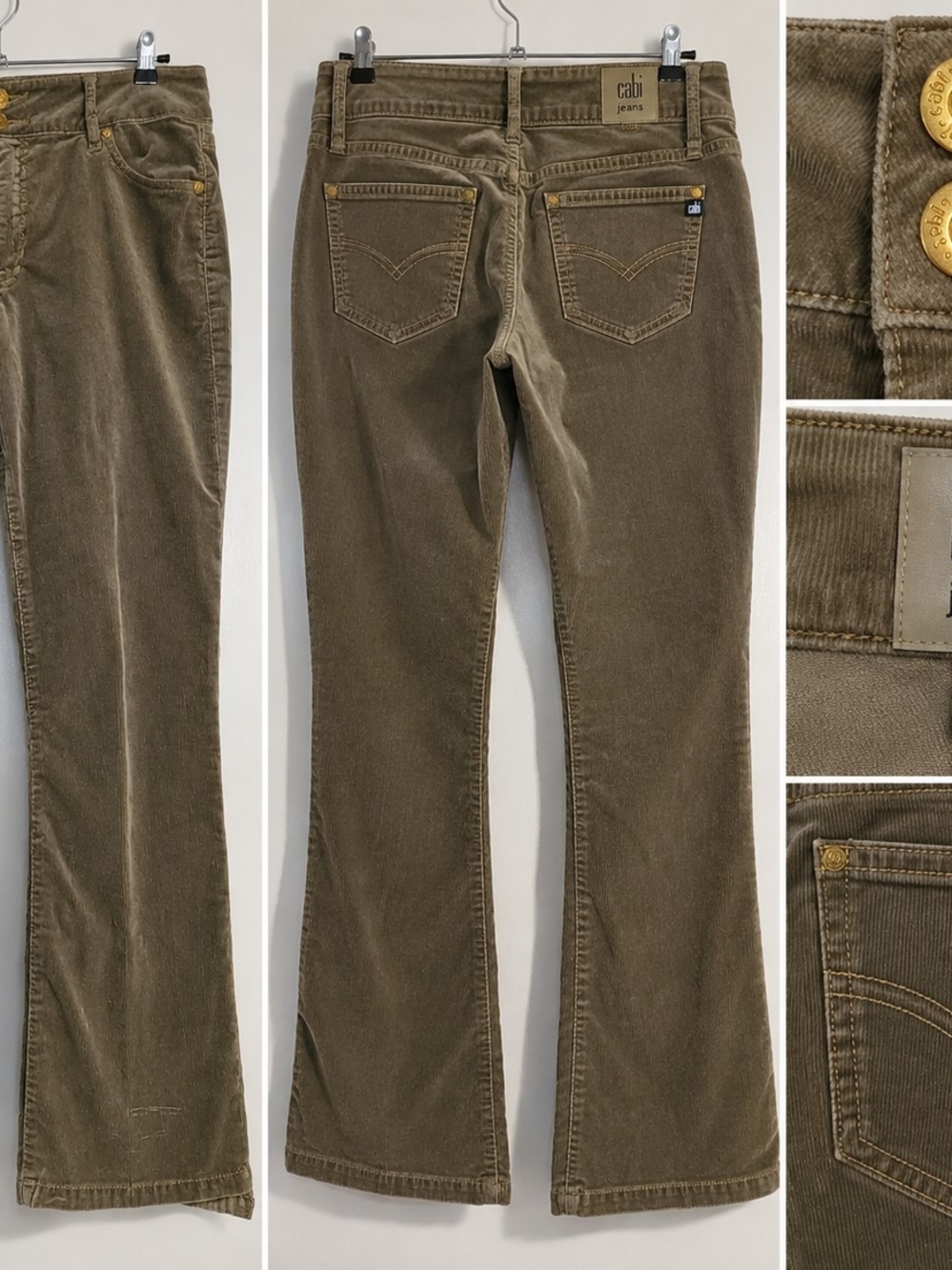 cabi Women's Olive Brown Corduroy Flare Jeans